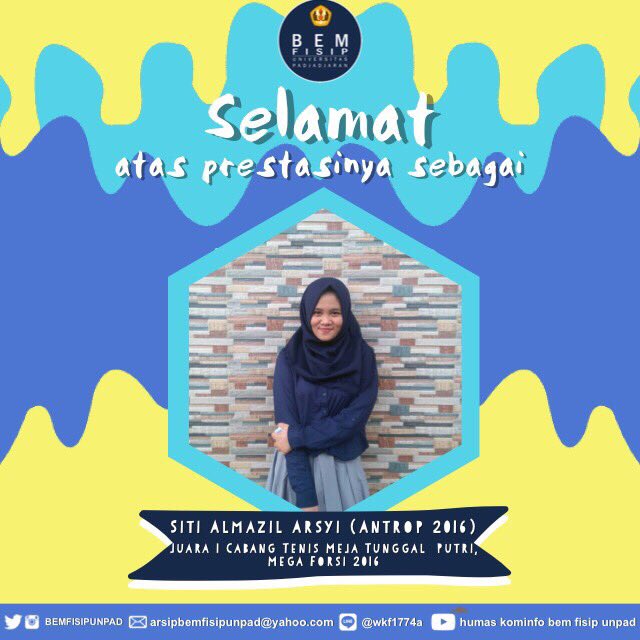 BEM FISIP Unpad mengucapkan selamat &amp; terimakasih, kepada :

SITI ALMAZIL ARSYI
Antropologi 2016