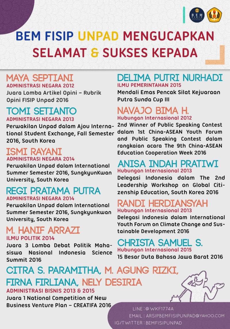 BEM FISIP Unpad mengucapkan selamat &amp; sukses bagi mahasiswa-mahasiswi telah mengharumkan nama FISIP Unpad!