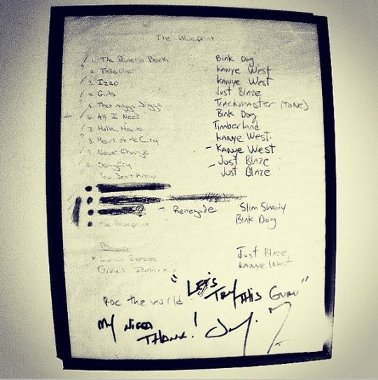 AintNoJigga's tweet image. Track-list draft from The Blueprint. @Young_Guru envisions a list after recording, Jay-Z would edit to his liking.