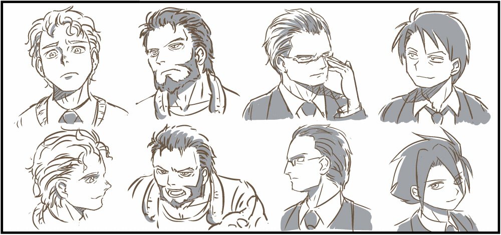 手癖って……?
→「授業中やノートの端にラクガキするみたいに半分無意識で描いちゃうノリ」
ってこと……なんだよね?多分。
#手癖でおっさんを一人描いてください 
ひとりじゃないけども。あと、おっさんっていうか青年かもだけど。 