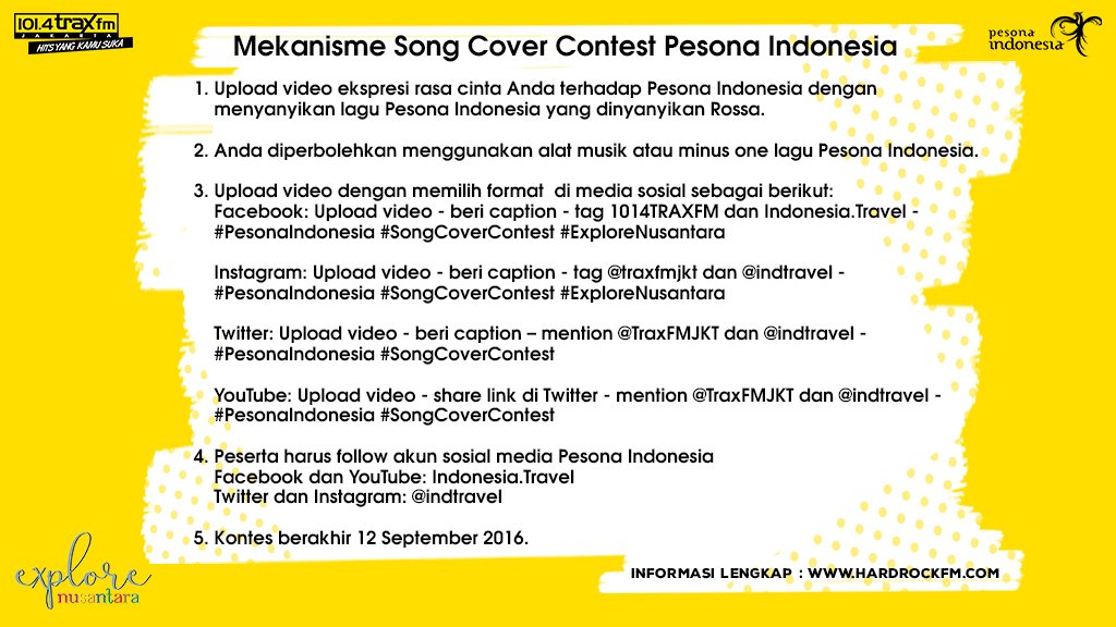 TraxJKT's tweet photo. Rekam video lo nyanyi lagu #PesonaIndonesia, dptkan paket wisata P.Komodo 4hari 3malam #SongCoverContest @indtravel https://t.co/B3YnWEPPSS