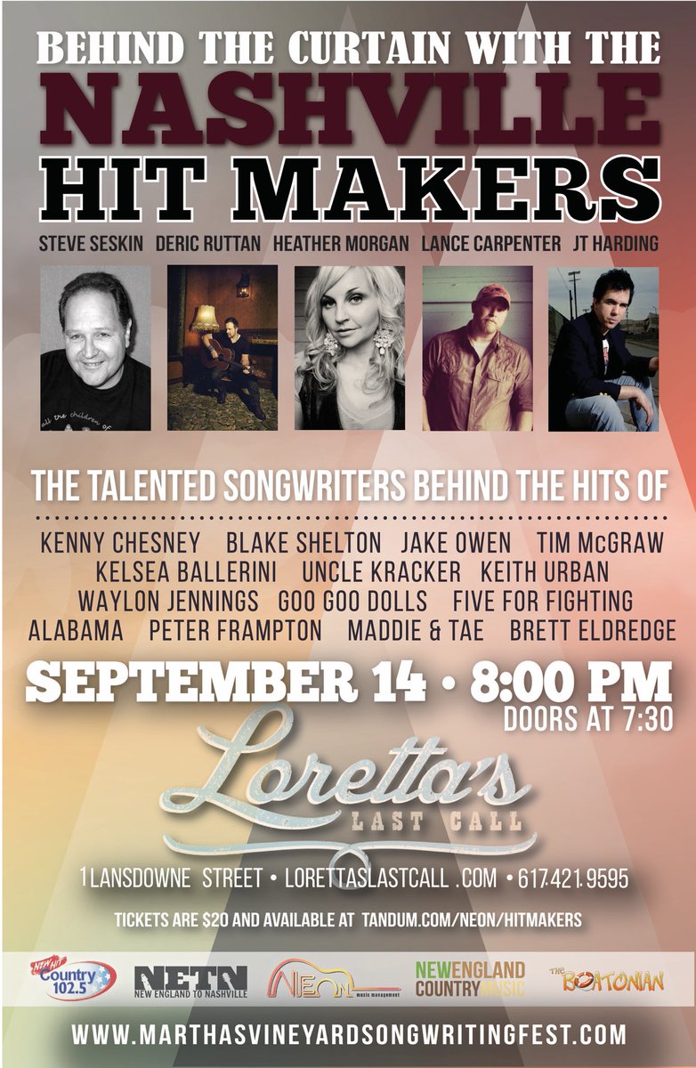 NETNFAN's tweet image. Wednesday night Nashville's hit writers hit Boston!!!   tandum.com/neon/hitmakers