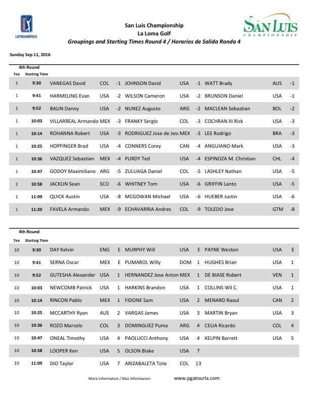 PGATAmericasESP's tweet photo. Final Round Tee Times #SanLuisChamp #pgatourla https://t.co/I8o09LaHFe