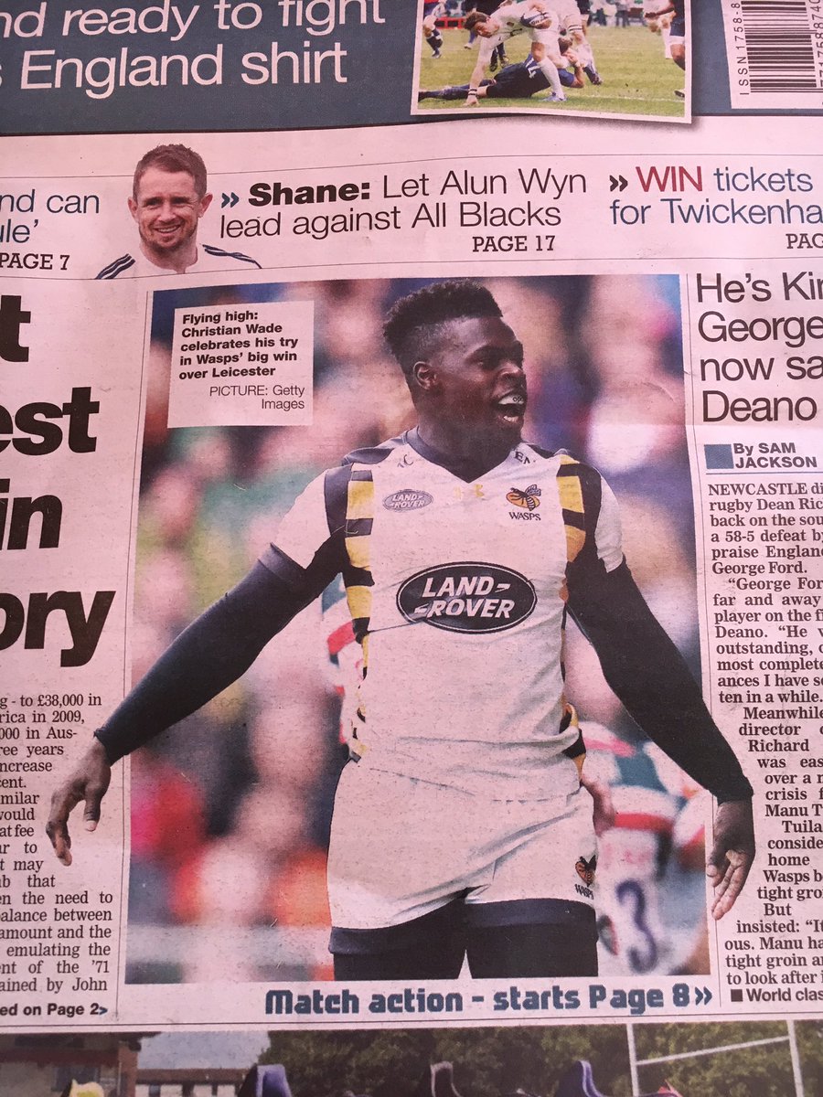 RGSHWSport's tweet image. #RGSHWOLDBOY @ChristianWade3 front photo of @TheRugbyPaper #tryscorer #realspeed #rugbyfamily #premiershiprugby