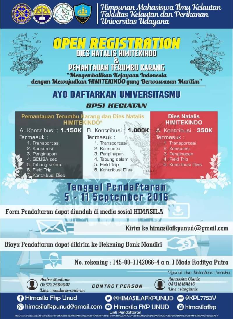 Skedar mengingatkn hari ini merupakan hri terakhir registration Dies Natalis Himitekindo yg akan dilaksanakn di Bali