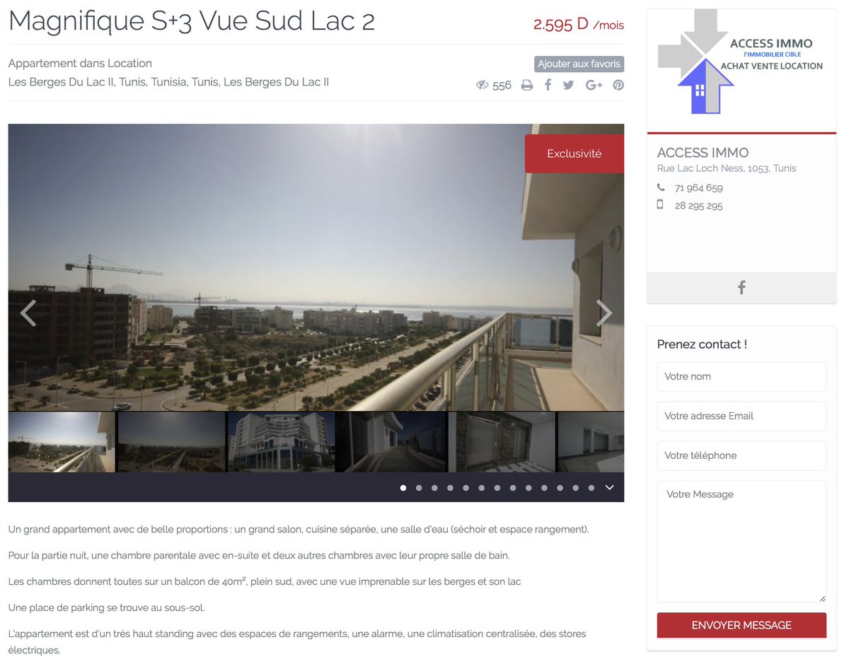 216immo's tweet photo. A louer: spacieux S+3, plein sud, vue dégagée Lac aux berges du lac 2 https://t.co/j6neNR4gs0 #immobilier #tunisie https://t.co/fkuyxWGFy1