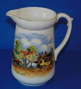 RedRetro13's tweet photo. #Vintage #1930's #Falconware Pouring #Jug ~ 'Dicken's Days' ~ Decorated with a colour printed coaching scene https://t.co/taUZW7UbZp