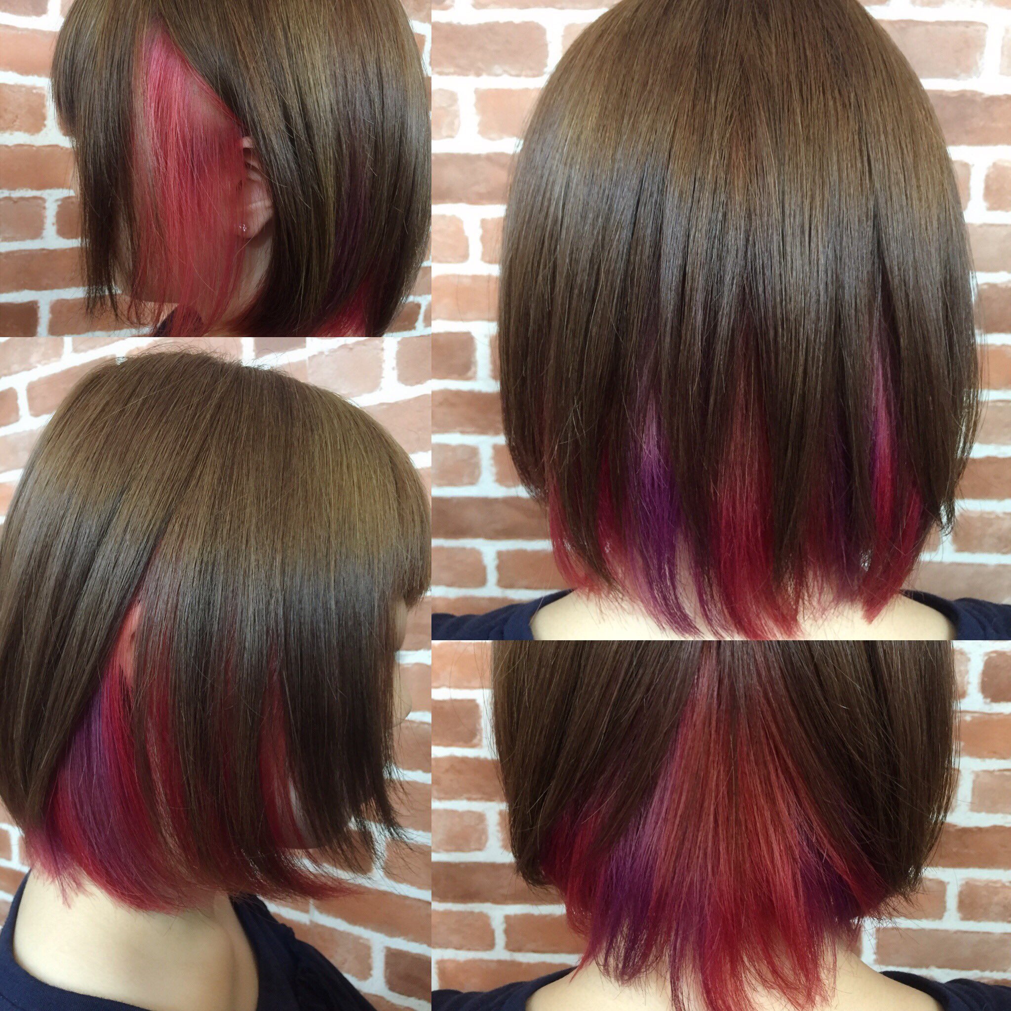 Sawa Twitterissa ピンク パープル インナーカラー トップはカラーでピンクベージュ インナーはブリーチ後にレッド パープル を塗布 カットでインナー部分も見えやすくしてます 耳かけしても綺麗なインナーカラーボブ インナーカラーボブ