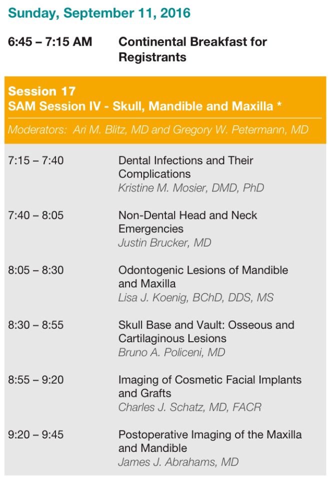TheASNR's tweet photo. Last day of #ASHNR16! Still two great sessions this am - skull, mandible, & maxilla followed by pediatric imaging. https://t.co/Uv8JxjD3Yy