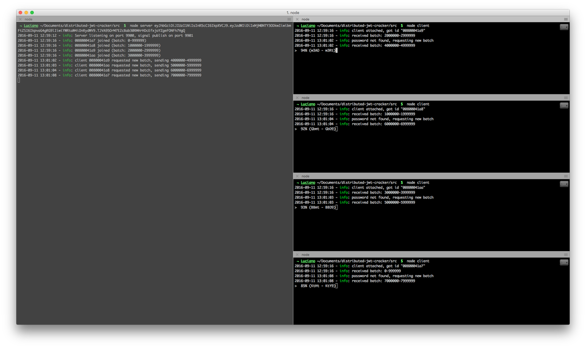 loige's tweet image. An experimental distributed #JWT cracker built with #nodejs and #zeromq is coming 😎
