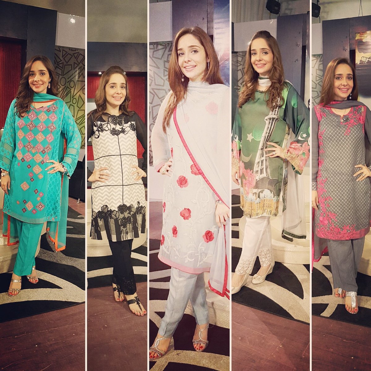 Last week's wardrobe for Morning with Juggun was by Juggun'sPret What do u think of our Eid collection? #juggunkazim