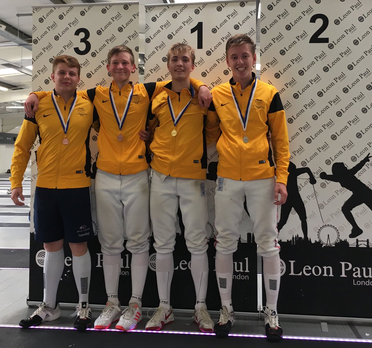 The podium at the U20 Men's Sabre in London dominated by Truro #blackandgold #letsgotruro
