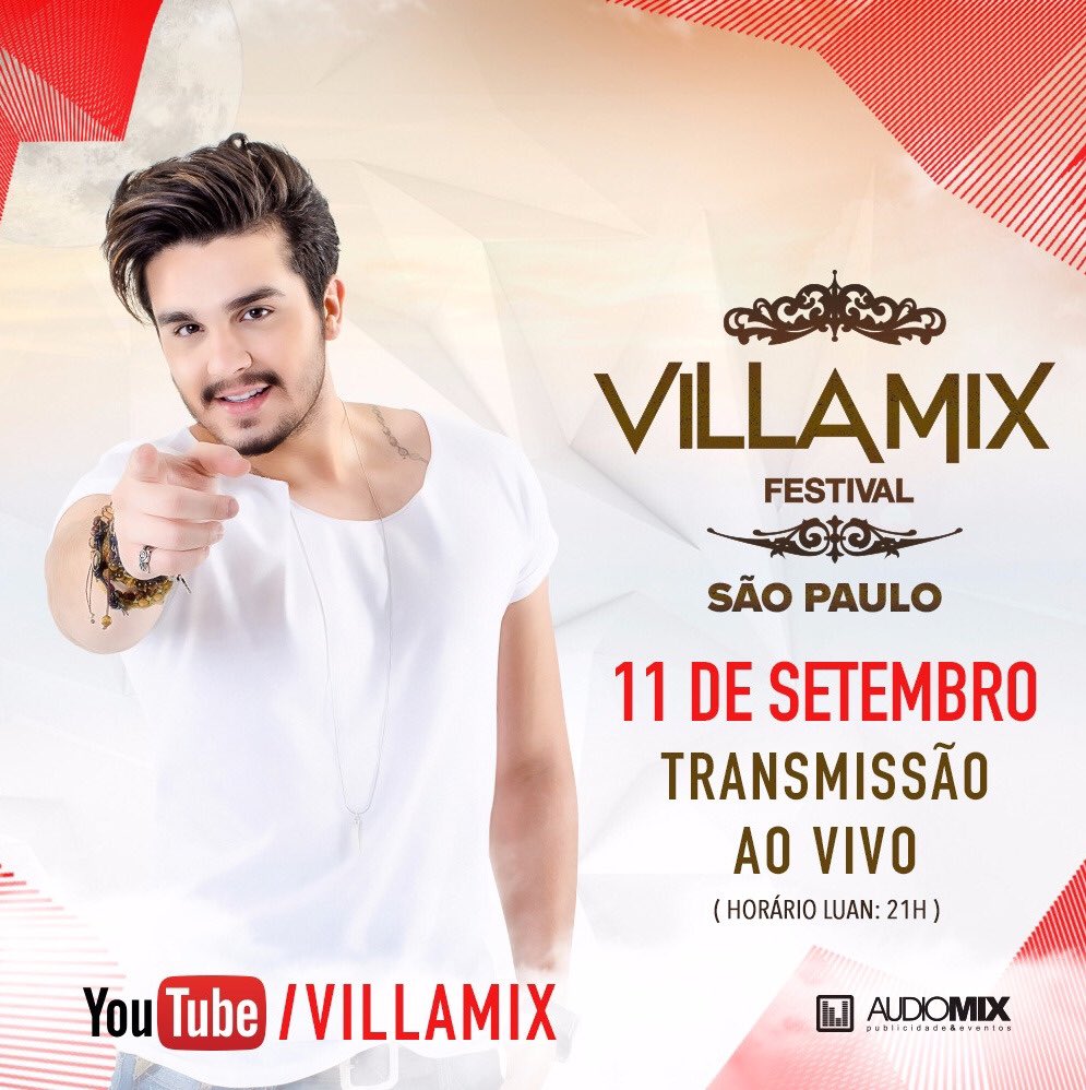 Sampa, é hoje! Transmissão Ao Vivo do Villa Mix Festival pelo YouTube.com/VillaMix   #LuanNoVillaMixSP Às 21h.