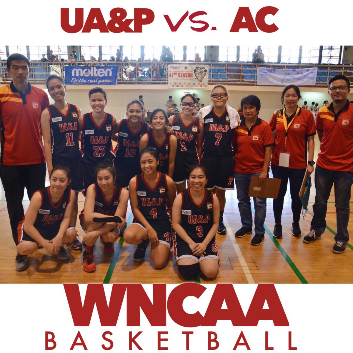 uapwbt's tweet photo. UA&amp;P wins against AC! Final score: 47-41
#WeNotMe

Photo taken by @JuanGenaroJuano https://t.co/1bLXWaiFNe