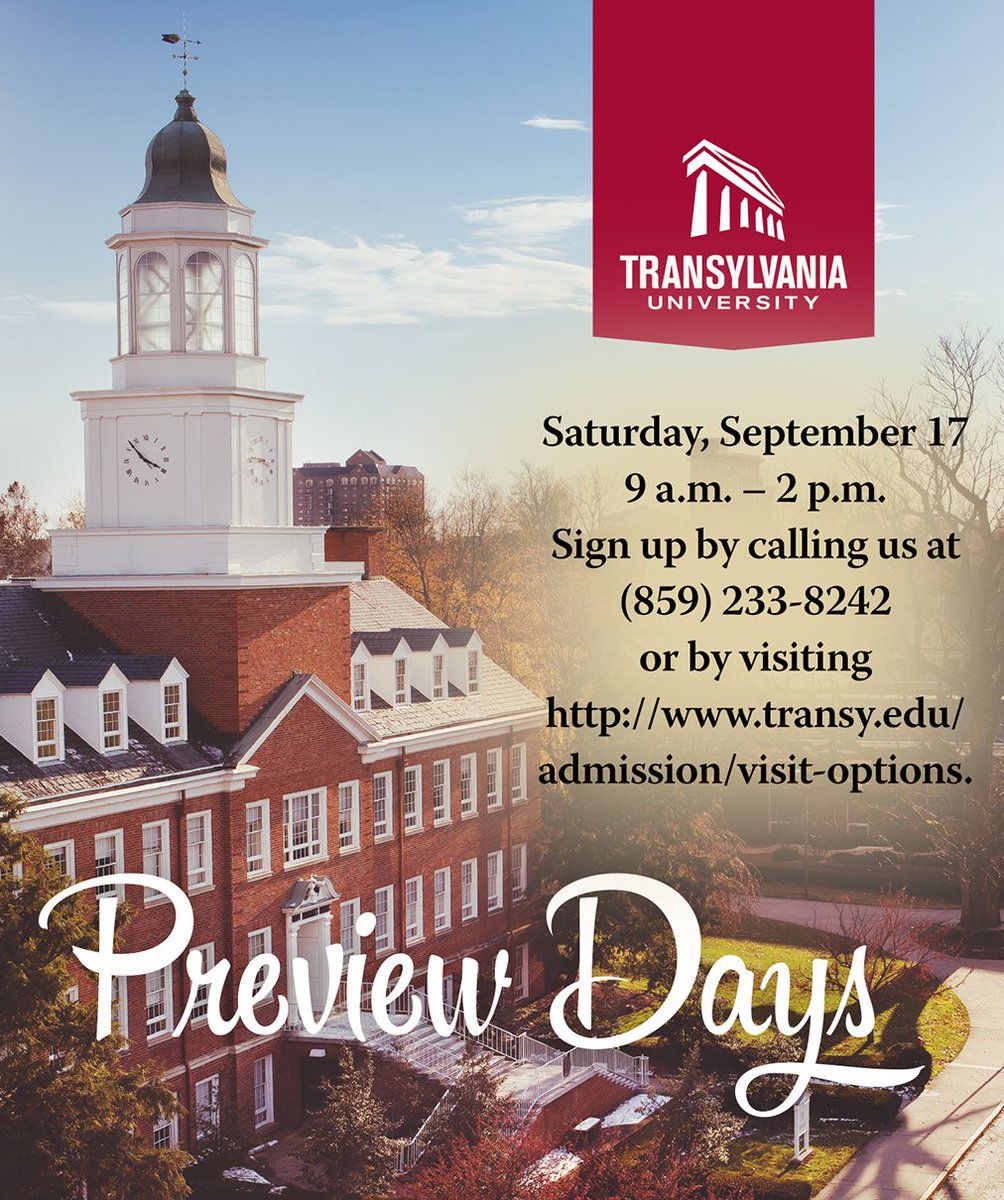 beapioneer's tweet photo. .@Transy Preview Day is just around the corner-we hope to see you! https://t.co/lQxANCnhAD #visitTransy #beapioneer https://t.co/wZYSNv7pRo