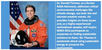 wclimate's tweet photo. #WGES2016 Speaker of the Day: Dr. Donald A. Thomas, Former Astronaut, @NASA #WClimate #ClimateChange https://t.co/K77VdpATRt