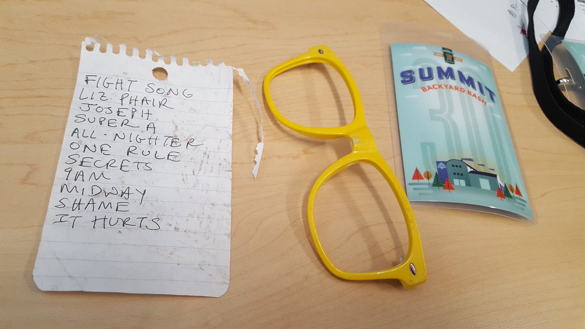 summitbeer's tweet photo. Things you find cleaning up #BackyardBash2016: @dematlas broken sunglasses, @BadBadHats setlist. https://t.co/quUOSId7JJ