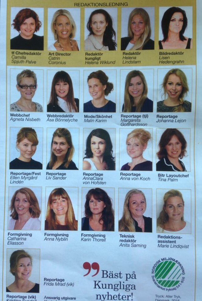 pippiglassbil's tweet photo. Redaktionen på svensk damtidning = 100% jämställd! https://t.co/UizZbKluri