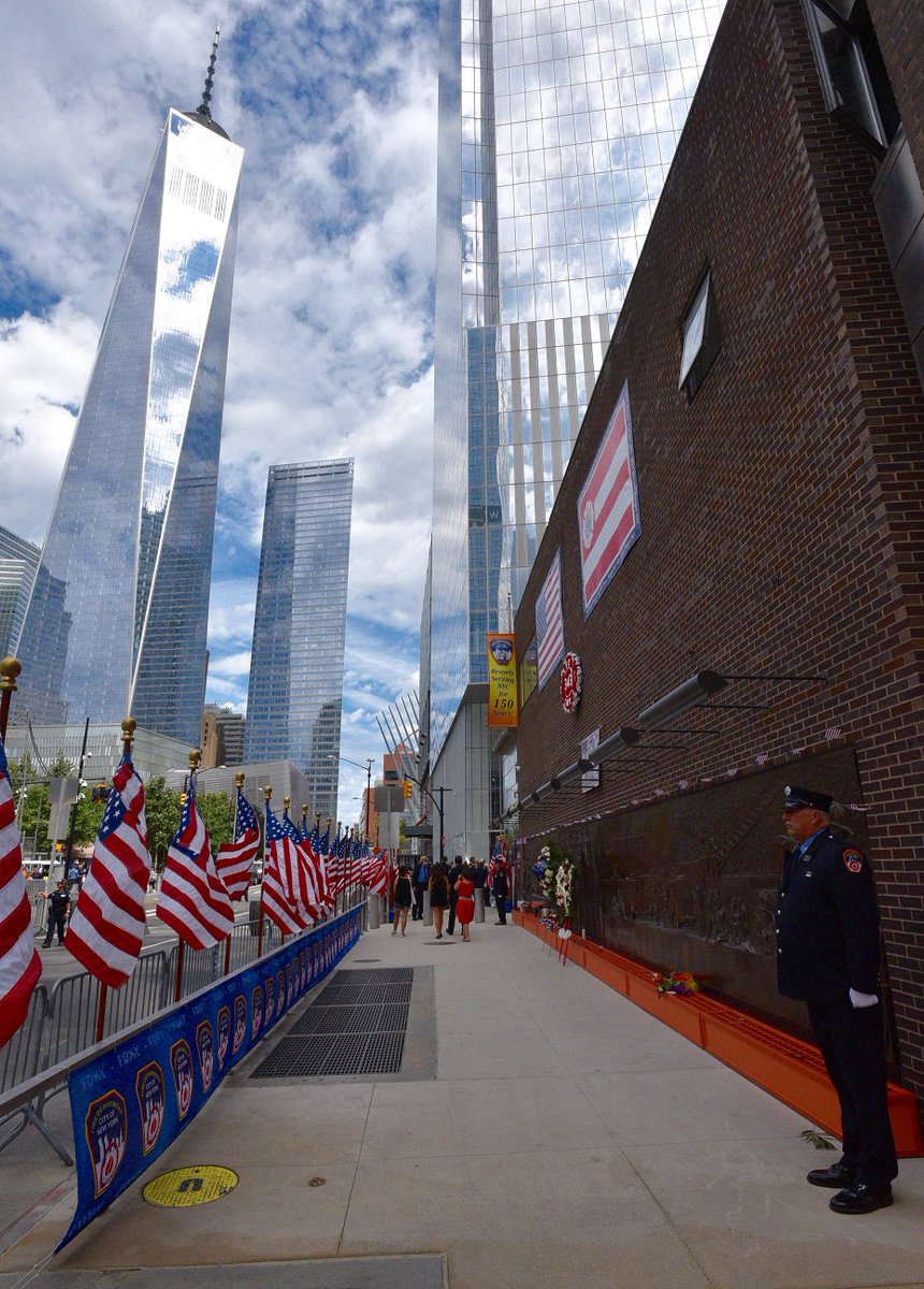 FDNY's tweet image. #FDNY Honor Guard stands outside the Tribute Wall at #Engine10 &amp;amp; #Ladder10 in Lower Manhattan #NeverForget