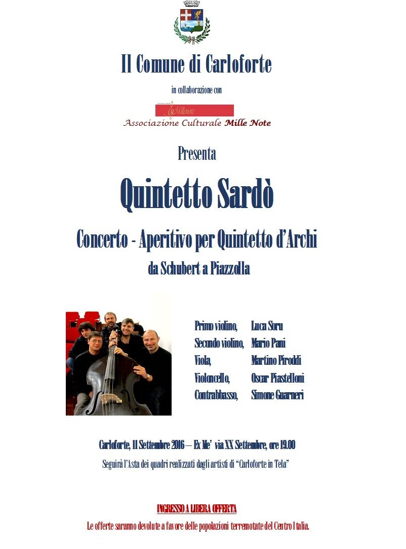 Anche oggi gran bella giornata per " Carloforte in Tela". Ora al via concerto - aperitivo per Quintetto d' Archi.
