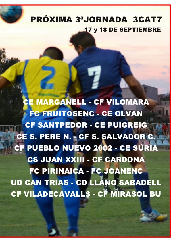 CLASIFICACIÓN #3cat7 JOR.2 Plenos de <a href="/cepuigreig/">CE Puig-reig</a> <a href="/cfviladecavalls/">CF Viladecavalls</a> y CS Juan XXIII. PRÓXIMA JORNADA <a href="/regionalfutbol/">RegionalFutbol ®</a>