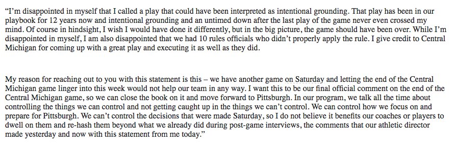 Colby_Daniels's tweet photo. #Okstate Head Coach Mike Gundy statement on CMU game. https://t.co/MJM1NwWdsd