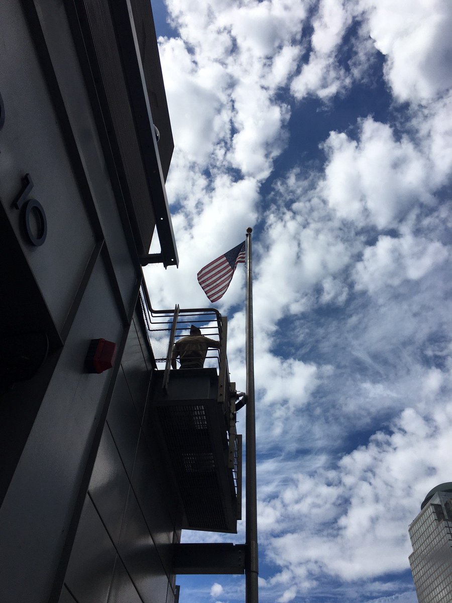 FDNY's tweet image. US Armed Forces members raise the American flag with #FDNY &amp;amp; #NYPD members at #Engine10 #Ladder10 #NeverForget