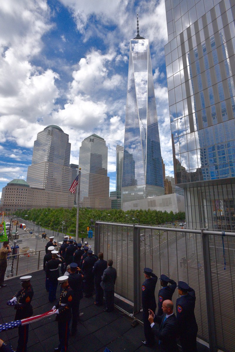 FDNY's tweet image. US Armed Forces members raise the American flag with #FDNY &amp;amp; #NYPD members at #Engine10 #Ladder10 #NeverForget