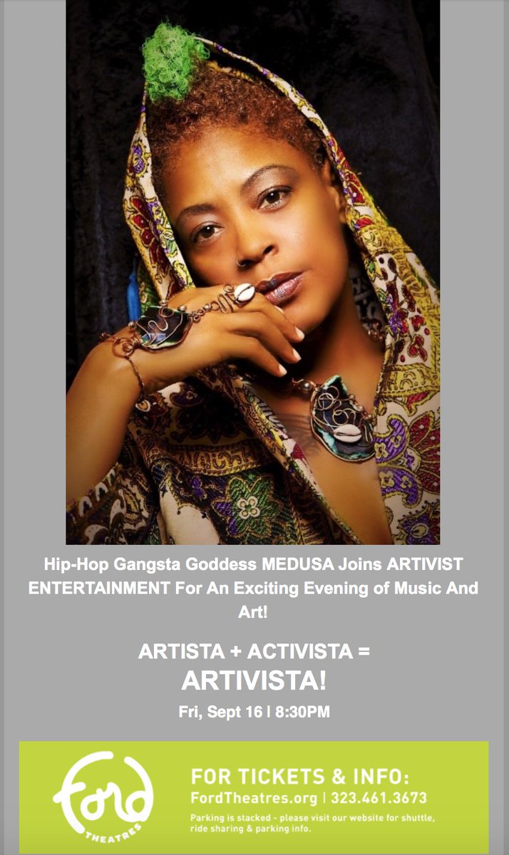 ArtivistEnt's tweet photo. Hip-hop Gangsta Goddess @LegendMedusa joins @ArtivistEnt concert 9/16 8P @FordTheatres https://t.co/zrqYDJtn2c https://t.co/Tju4S7tzVi