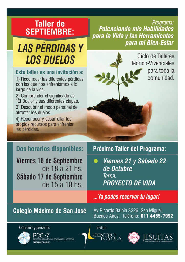 PCESiete's tweet photo. Taller Las Pérdidas y los Duelos. Reserva tu lugar con anticipación!! https://t.co/CB4YUPWUXD