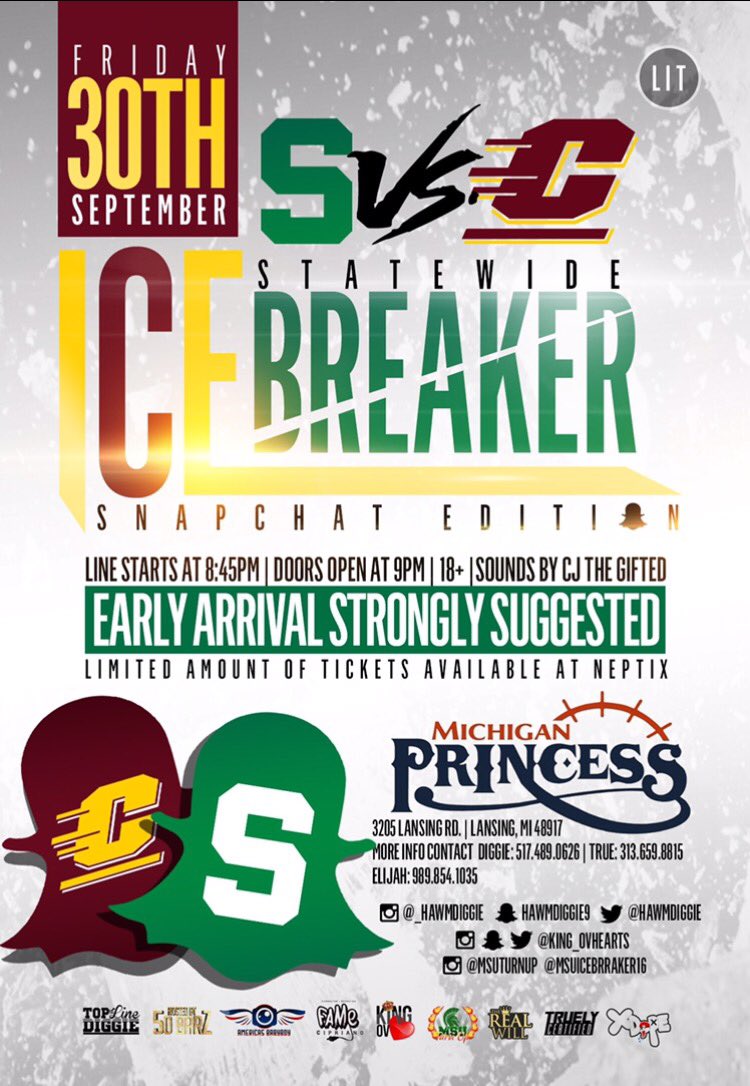 HAWMDIGGIE's tweet photo. @sydsyd____ THE OFFICIAL #MSUICEBREAKER VS #CMUICEBREAKER SEPTEMBER 30th ticket link in bio 📢SELL OUT ADVISORY📢 https://t.co/6ghvf1IJku