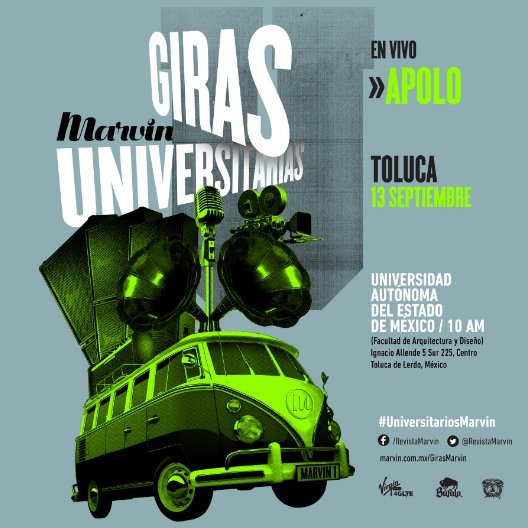 RevistaMarvin's tweet photo. Este martes 13 de sept. en la UAEM y en la ESCA con las Giras Universitarias, show de @APOLOmx ¡No te lo pierdas! https://t.co/ZCSuABdoWc