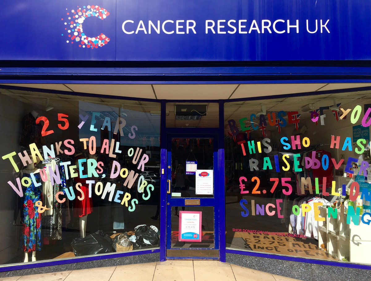 NWLCRUKShops's tweet photo. @CrukGreenford open 25 years raising over £2.75 million! #volunteers #charity #amazing https://t.co/T9hBuOXczw