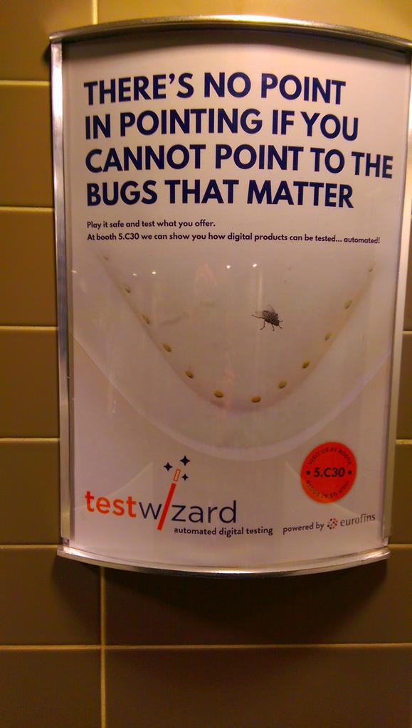 erikmkeith's tweet image. Targeted advertising of a different sort at @IBCShow #IBC2016 in men&apos;s room. #TestWizard @EurofinsDigital
