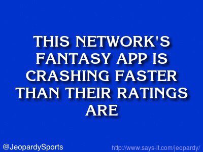 JeopardySports's tweet photo. "What is: ESPN?"
#JeopardySports #ESPNFantasy https://t.co/RGmM9wPO81