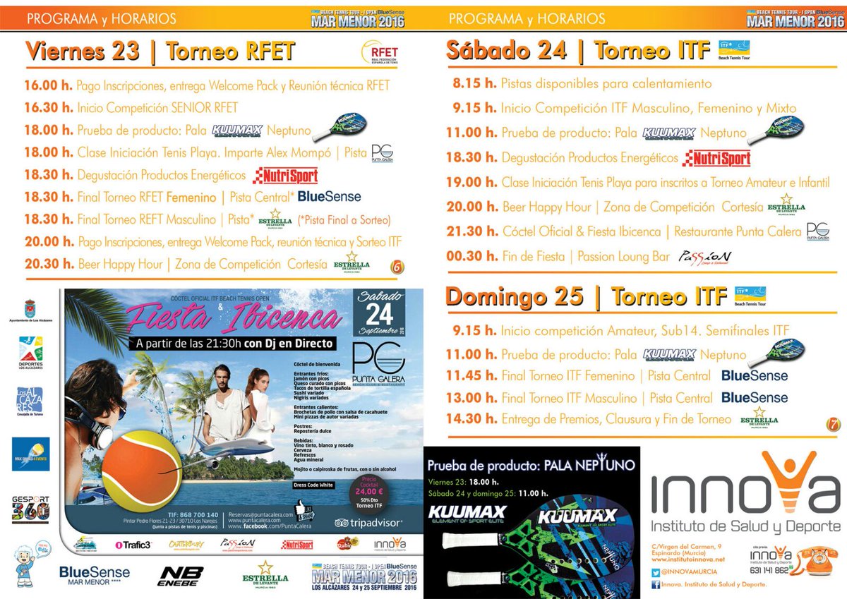 MarmeTenisPlaya's tweet photo. Ya tenemos #ProgramaOficial definitivo Os esperamos! #tenisplaya #beachtennis Gracias a @KUUMAXPadel @INNOVAMURCIA https://t.co/0Z2RF3wb6K