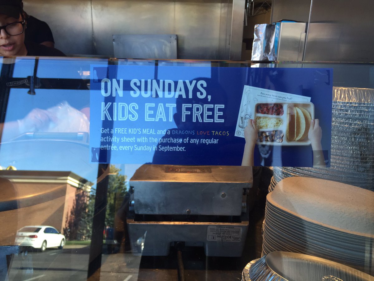 CardGoCo's tweet photo. Great promo from Chipotle this month. Free kids meal on Sunday's with purchase of full price meal. #Chipotle #money https://t.co/4ewNOuMpt0