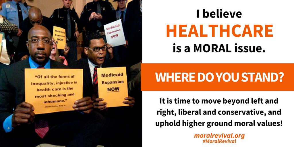 RevDrBarber's tweet photo. We should ensure access to healthcare through the #ACA &amp; we should have universal healthcare. Where do you stand? https://t.co/8fuy3aEYQw