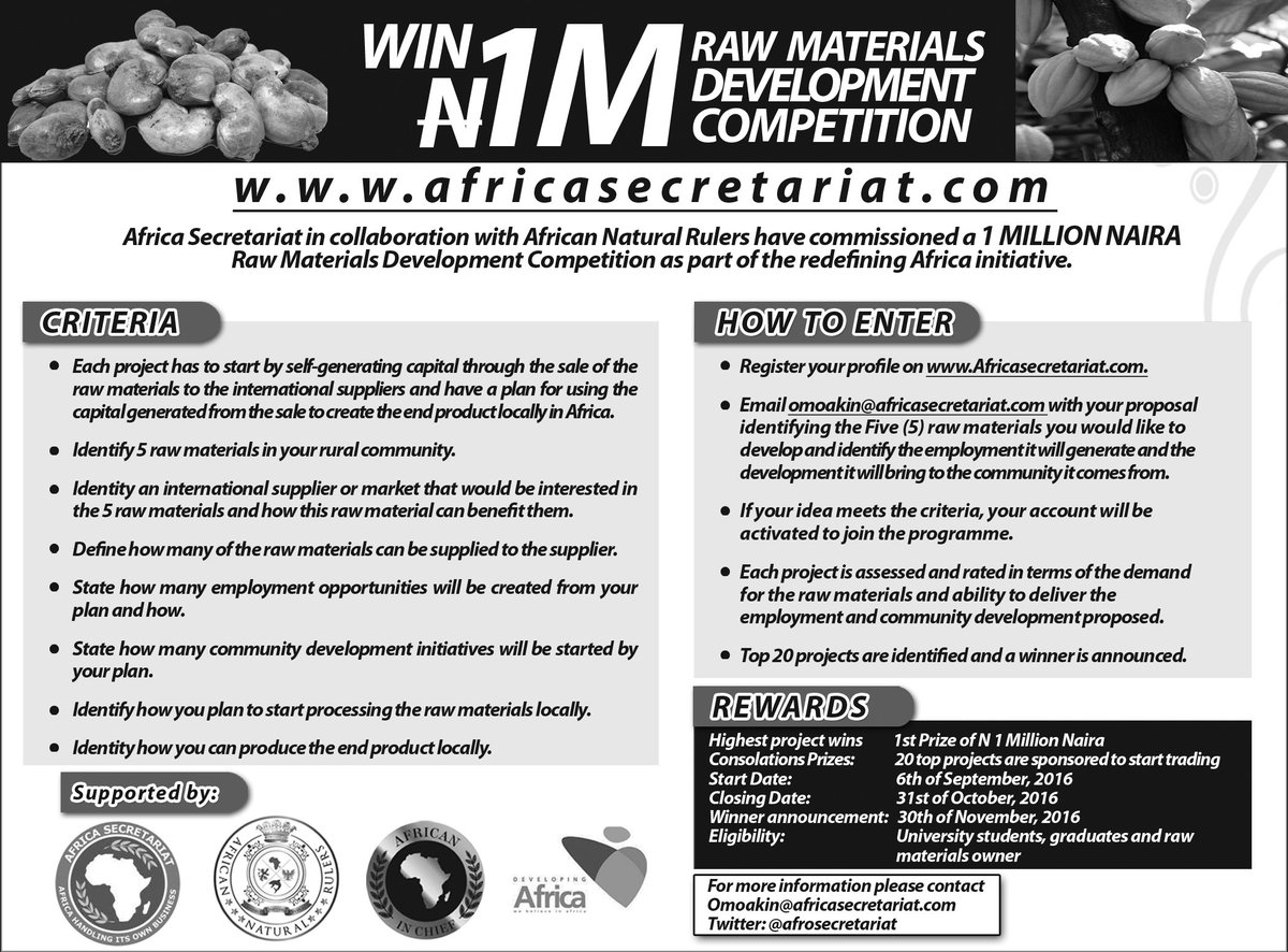 afrosecretariat's tweet photo. Nigerian students invited to participate in the 1 million Naira raw materials development competition @StrictlyUI https://t.co/AxuhsLLpRK