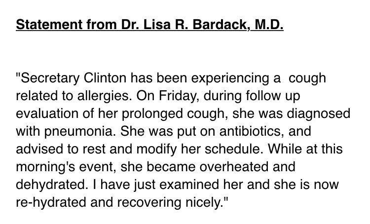 Clinton Diagnosed With Pneumonia Days Before Attending 9/11 Ceremony, Doctor Says CsGkpOWWAAAuJ8F