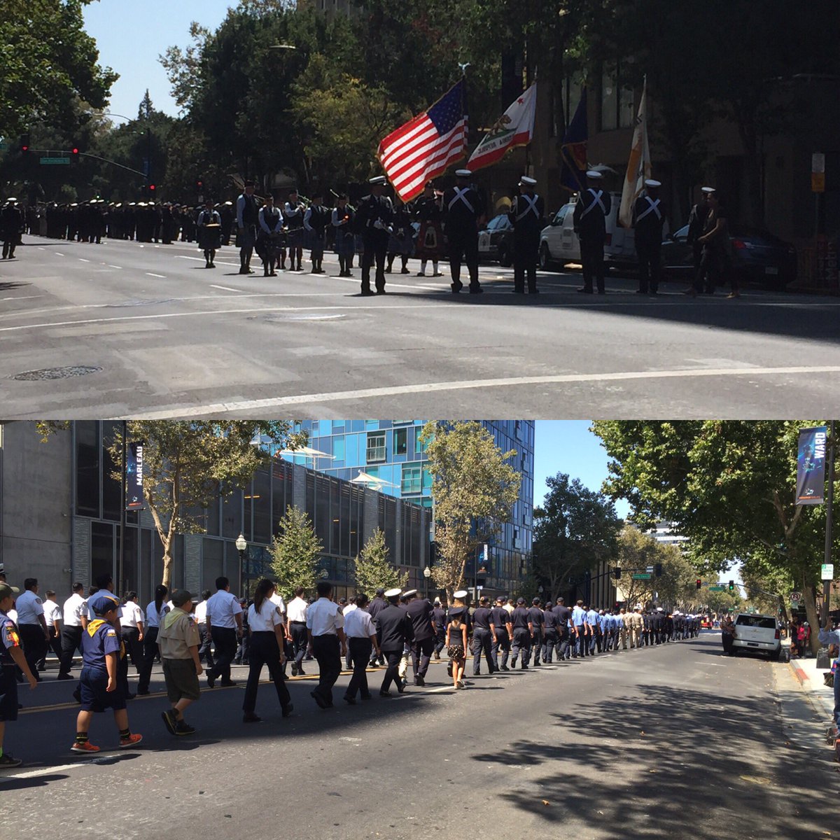 CalFire2881's tweet photo. 9/11 Memorial Service in Downtown San Jose https://t.co/9fVnKGMrbK