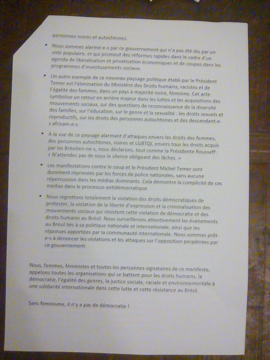 Habibou_Bangre's tweet photo. #Brésil: un manifeste dénonce le "coup parlementaire raciste et misogyne" contre Dilma Roussef @AWID_fr https://t.co/2nqa7U20C0