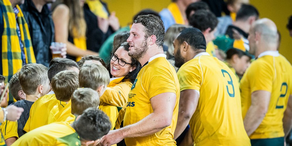 wallabies's tweet photo. .@JamesSlipper catches up with some #FutureWallabies after the match. #StrongerAsOne https://t.co/RdHoYDtOwC