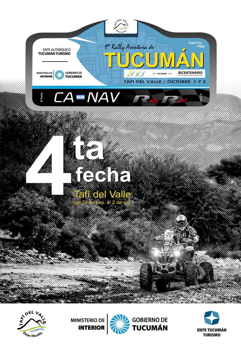 Rally Aventura de Tucuman 2016

Del 30 de sep. al 2 de oct. Tafí del Valle recibirá por 1ra vez al CaNav Rally Raid