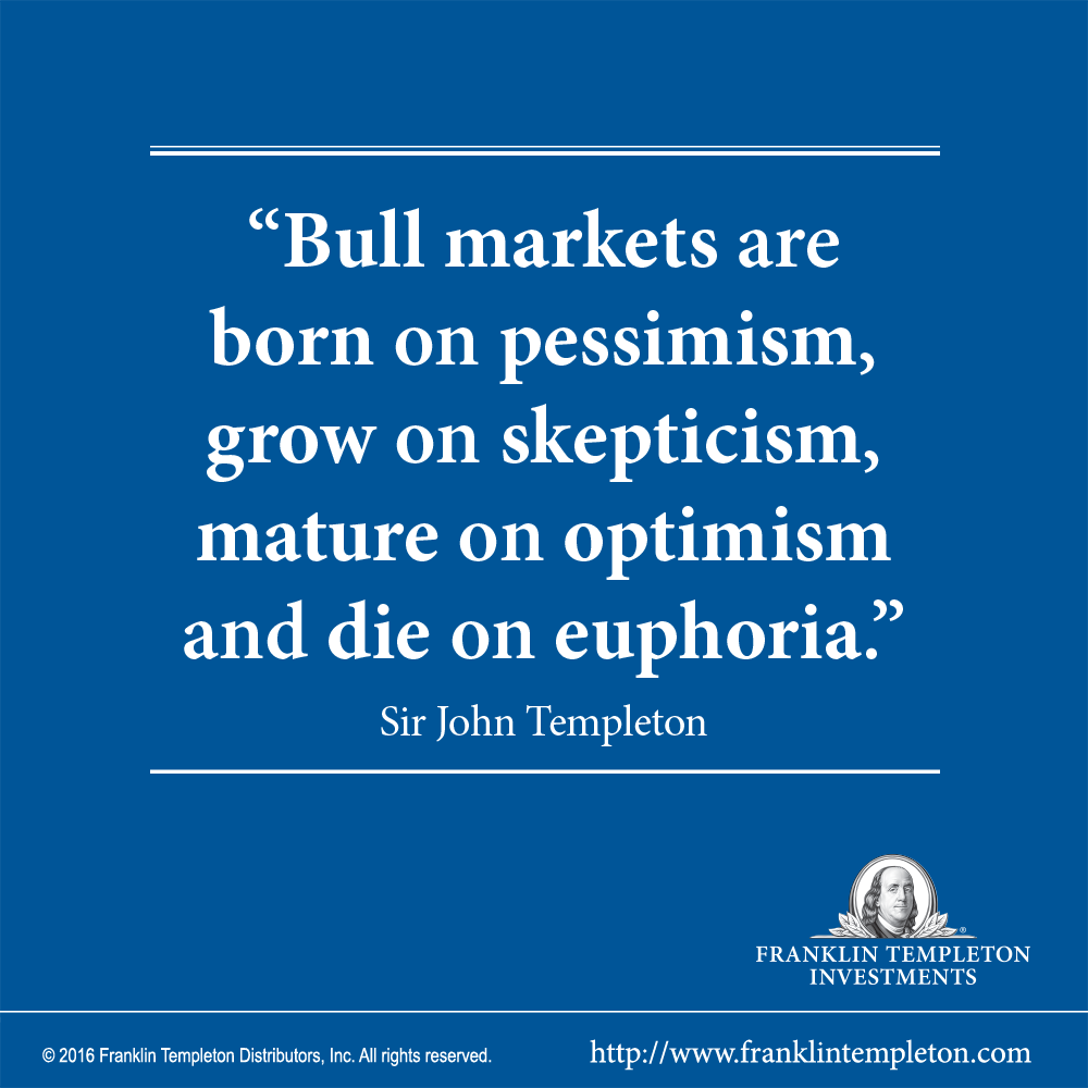 FranklnTempletn's tweet photo. "Bull markets are born on pessimism,grow on skepticism,mature on optimism and die on euphoria." -Sir John Templeton https://t.co/Z3WTntZSuD