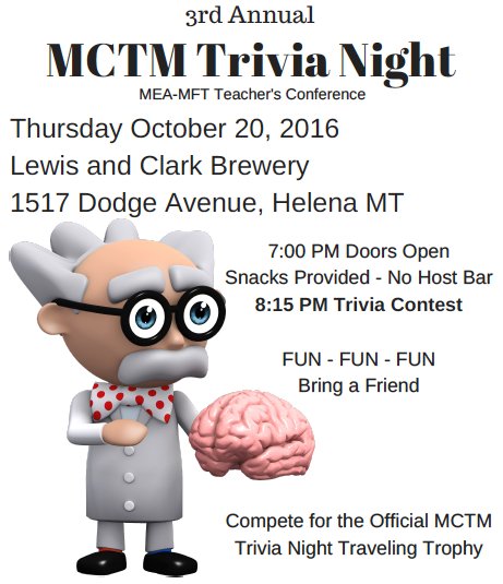 jwbrackney's tweet photo. MCTM Trivia Night - Be there! #mctmmath #tmc16 #MTedchat #bpsedchat https://t.co/M1ePf1ZGj7