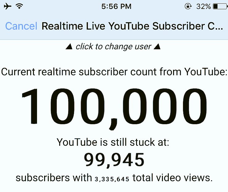 100,000  subscriber Realtime live count as it happened