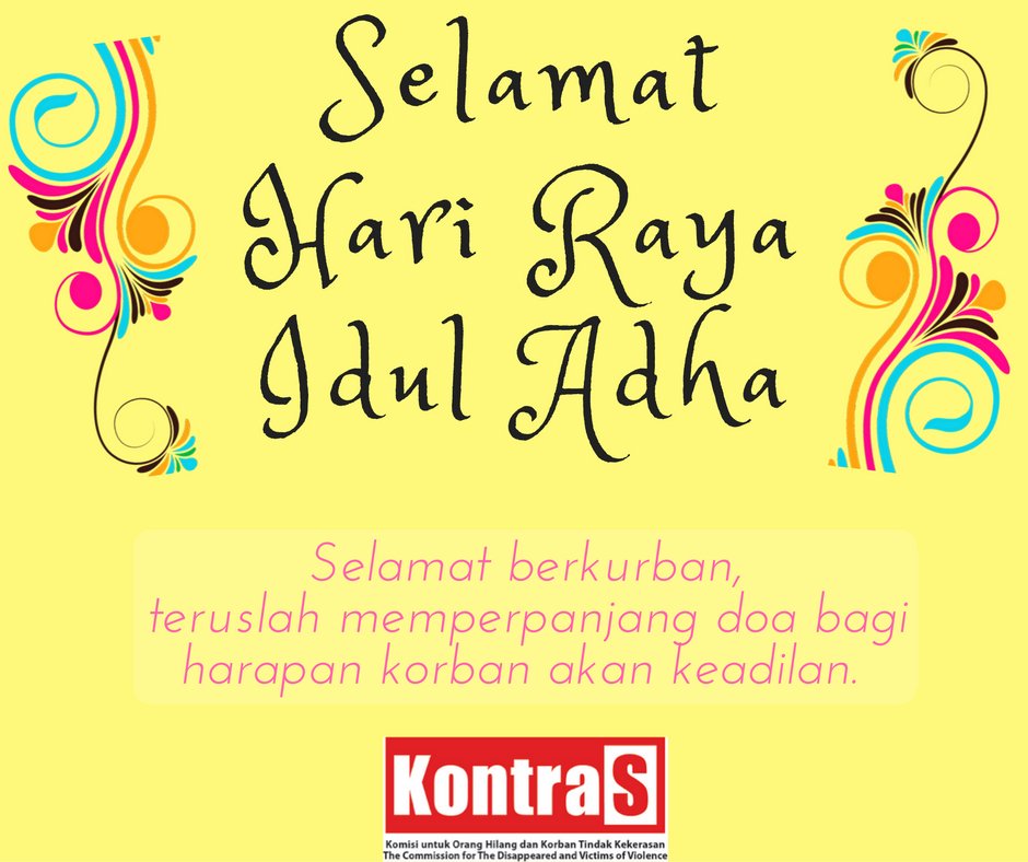KontraS's tweet photo. Selamat Idul Adha, berkurban, dan teruslah #merawatingatan. Panjang umur pengorbanan dan perjuangan u/ keadilan. https://t.co/2BVxhGrkHN