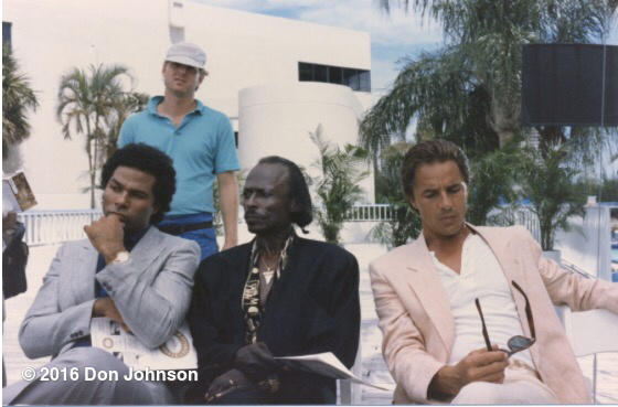 DonJohnson's tweet image. Kickin' it with Miles and PMT on the set of Miami Vice #milesdavis