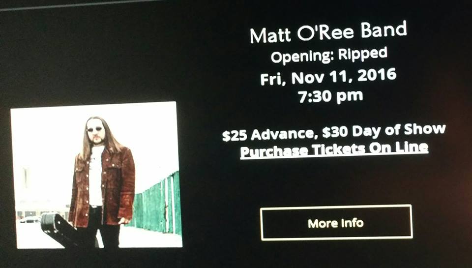 Matt O'Ree / Ripped <a href="/MrRippedRocks/">Ripped</a> coming to Southern Ocean County at Lizzie Rose Music Room. Nov 11 <a href="/Takeyourshot/">TakeYourShot</a>